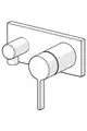 Einhebelmischer mit zwei Bedienelementen, Wandmontage, für Brausebatterie, in Chrom-Design, von der Marke HANSA, ohne erkennbare Maße oder spezifische Modellbezeichnung.